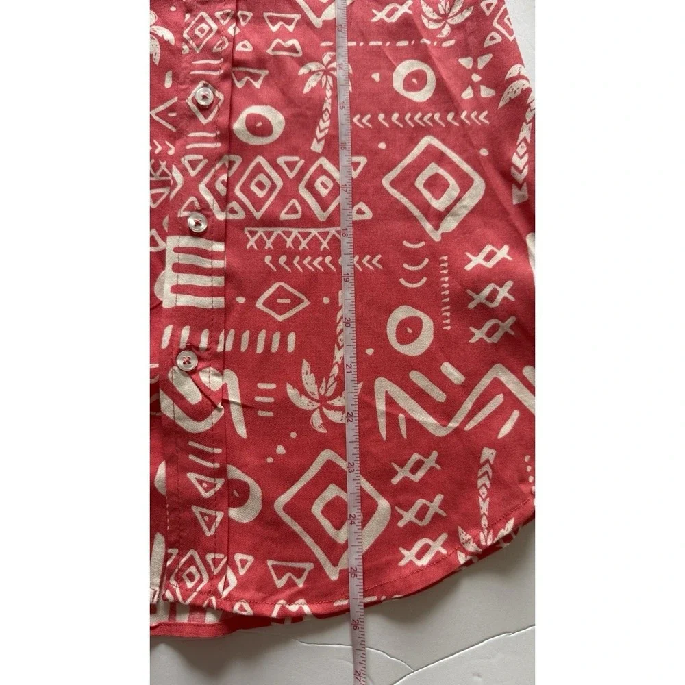 Tommy Bahama Boys Hawaiian Shirt Fuchsia Sz 10/12 Tropical Print Button Up Beach